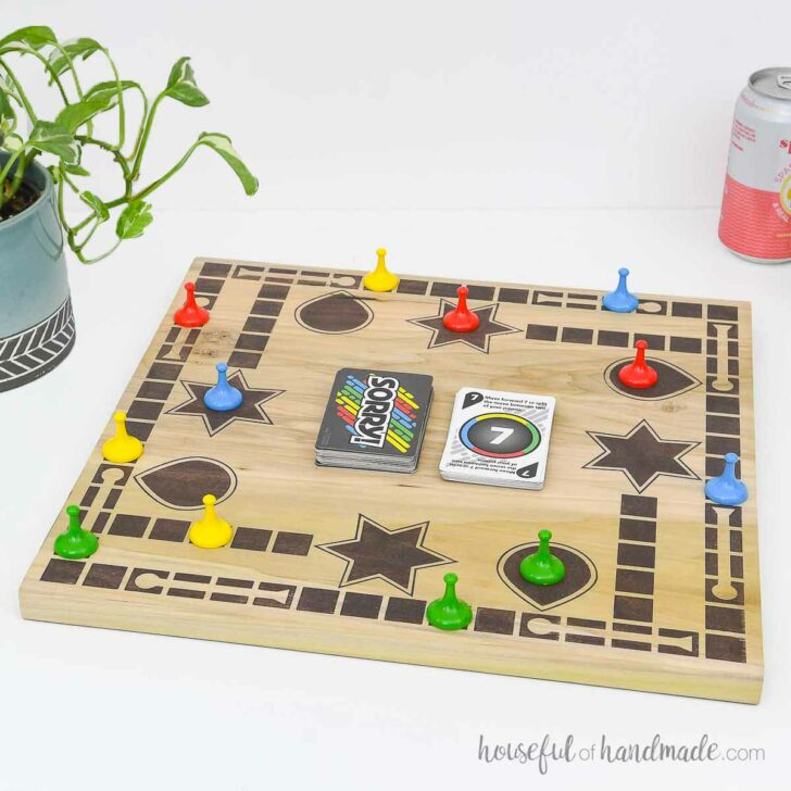 DIY sorry game board made from wood.