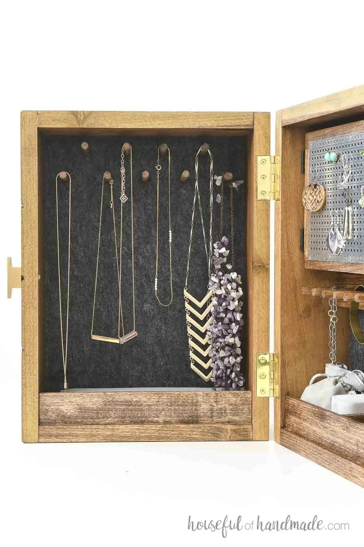 Close up of the necklace storage area in the large jewelry box.