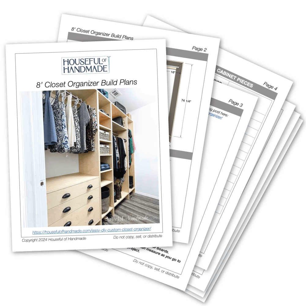 PDF plans for a custom closet organizer.