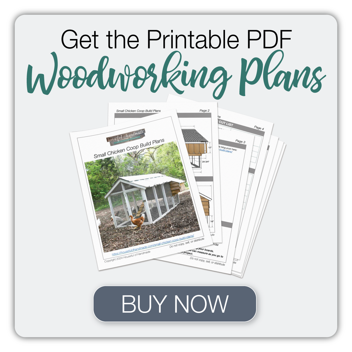 Button to buy the PDF build plans for the chicken coop with run. 