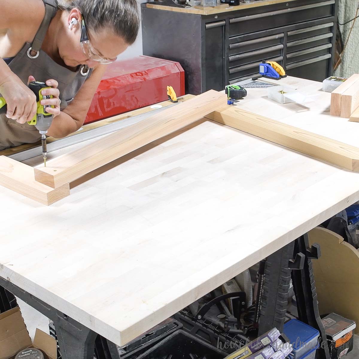 Assembling the side of the XL adirondack chair. 