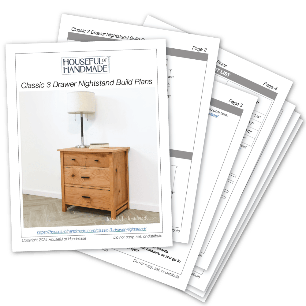 PDF plans for a classic 3 drawer nightstand.