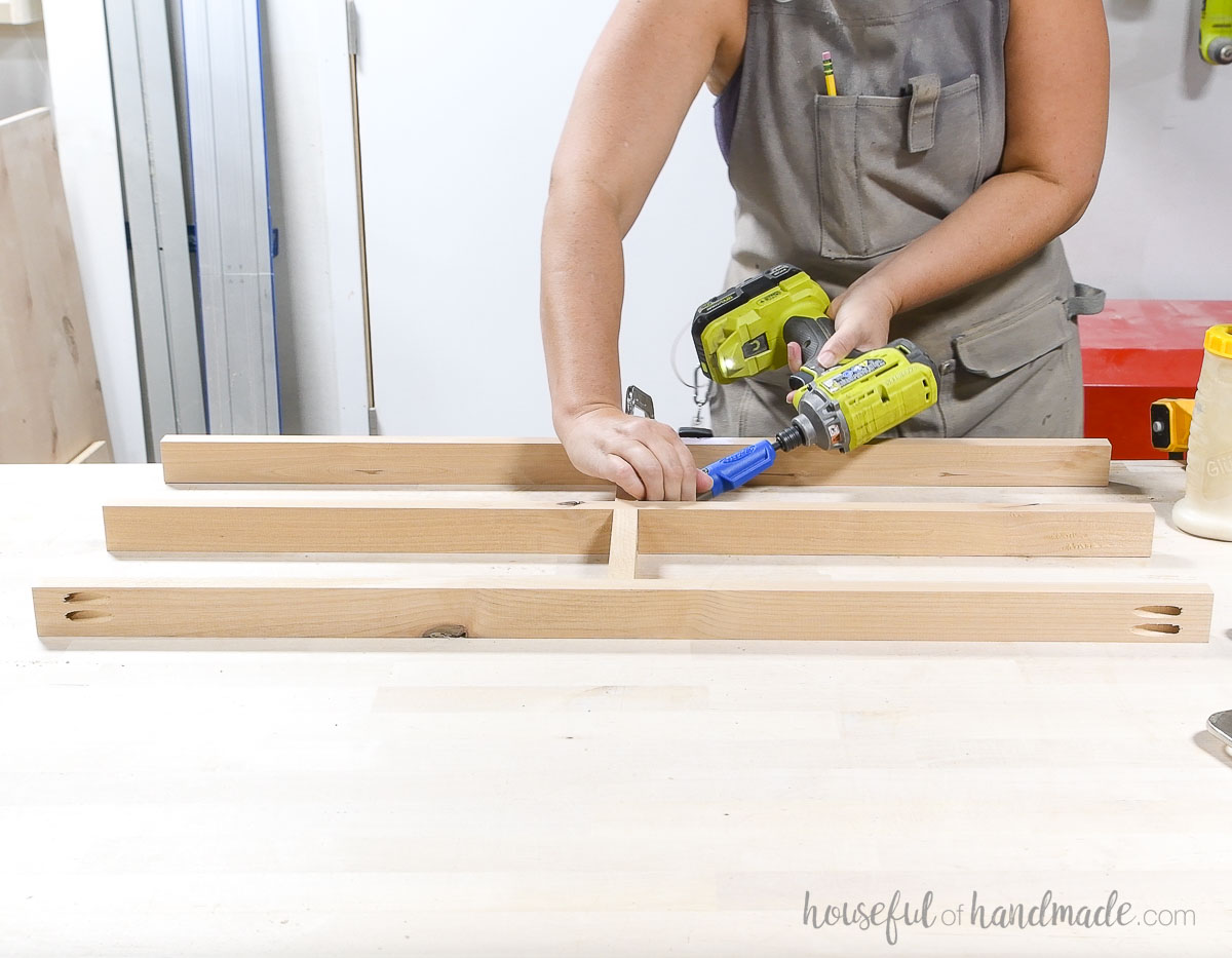 Assembling the front frame for the small drawers. 