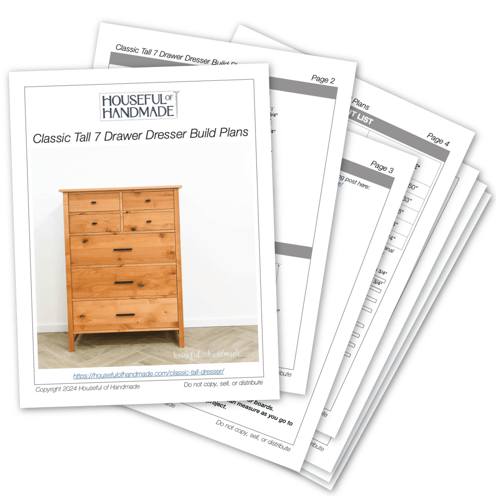 PDF plans for a tall 7 drawer dresser.