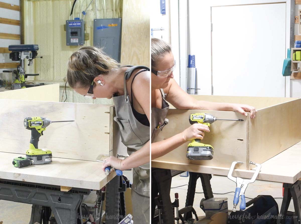 Assembling the cabinet box for the smaller bookcase. 