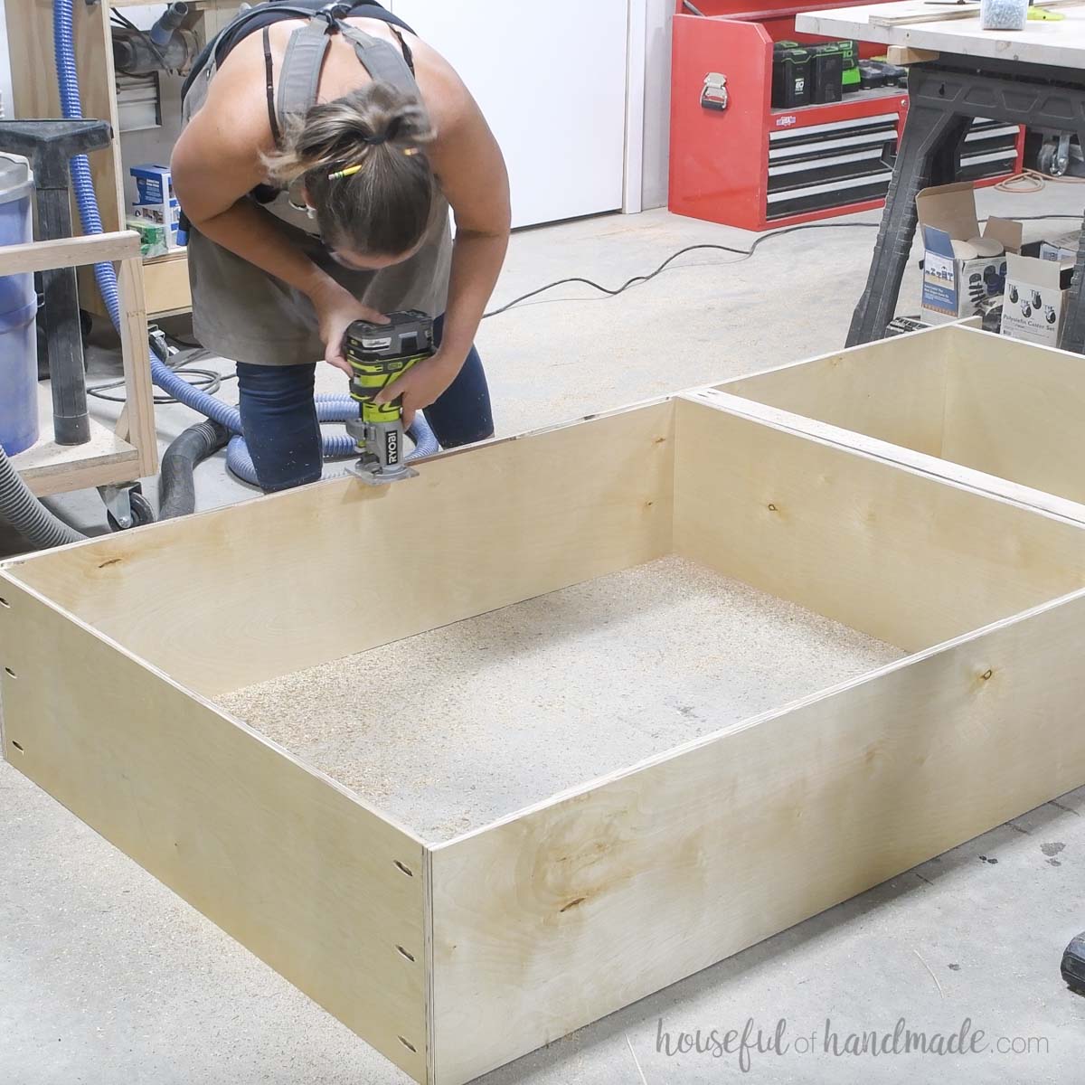 Routing a groove on the back of the bookcase.