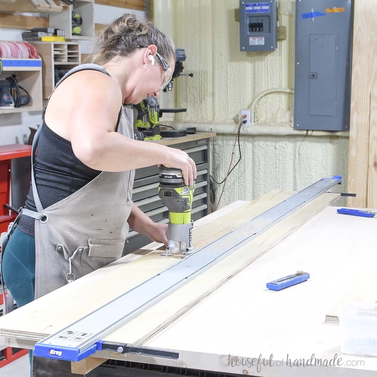 Routing a groove in the side of the bookcase. 