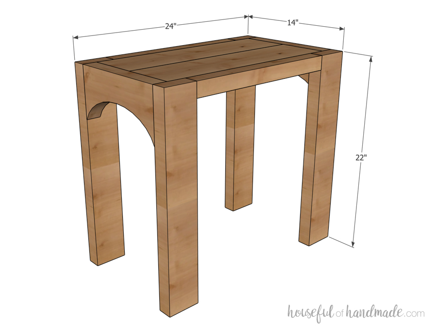 3D Sketch of the chunky side table with dimensions noted. 