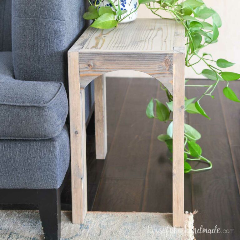 Chunky side table with only a top shelf and open below.