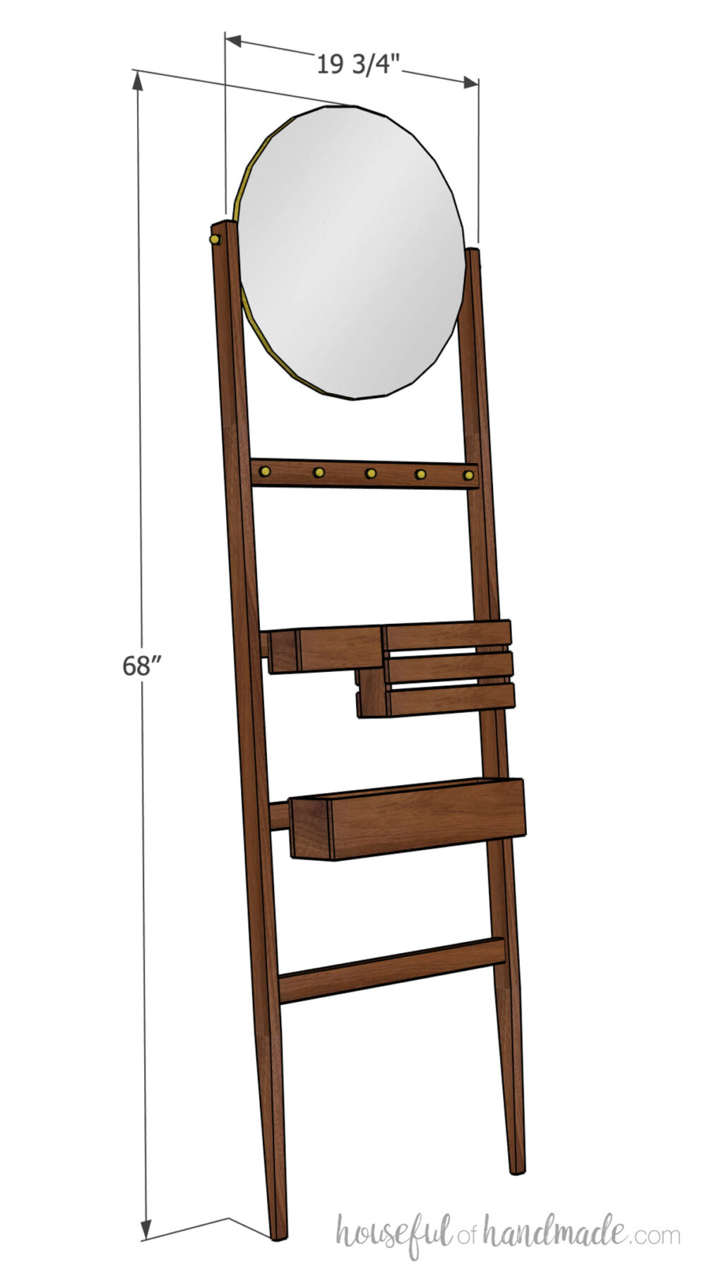 3D sketch of the entry ladder with dimensions noted. 