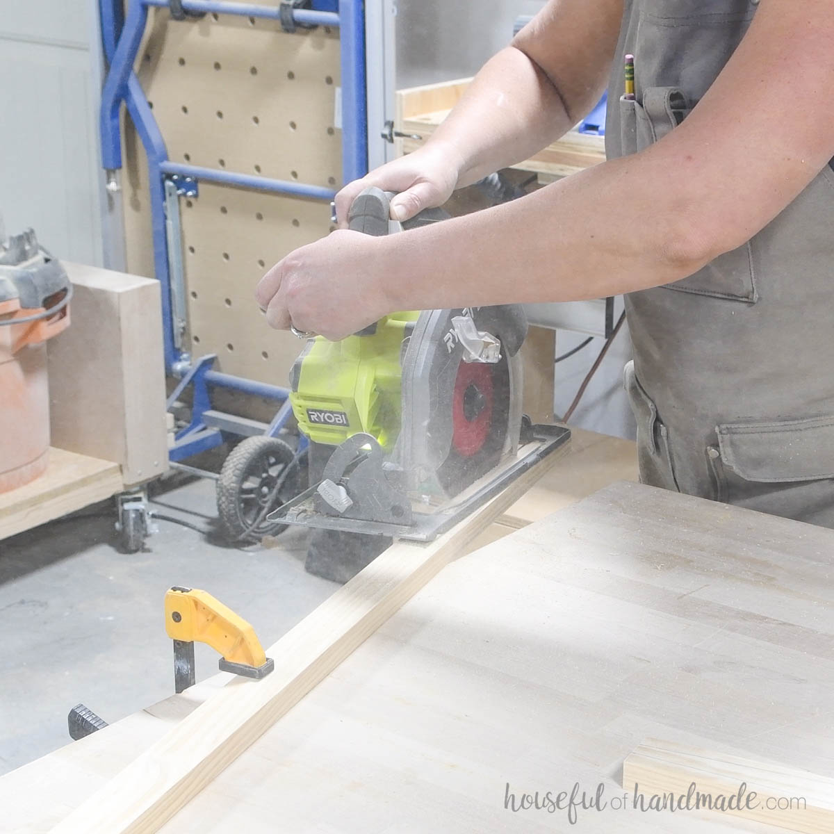 Cutting a taper on a 1x2 board with a circular saw.