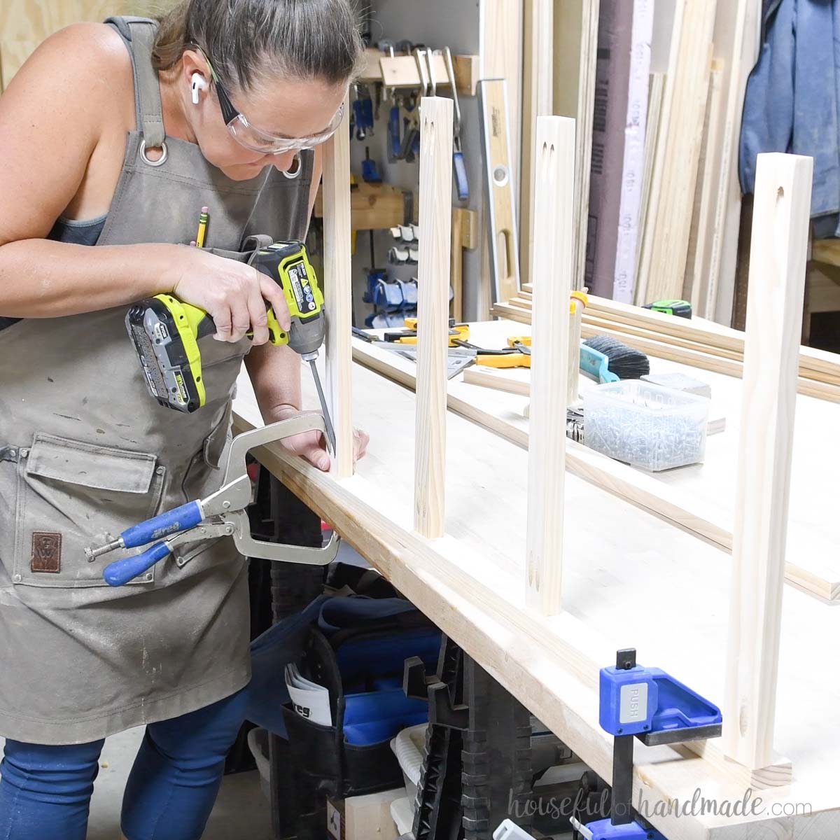 Attaching rungs to the entry ladder. 