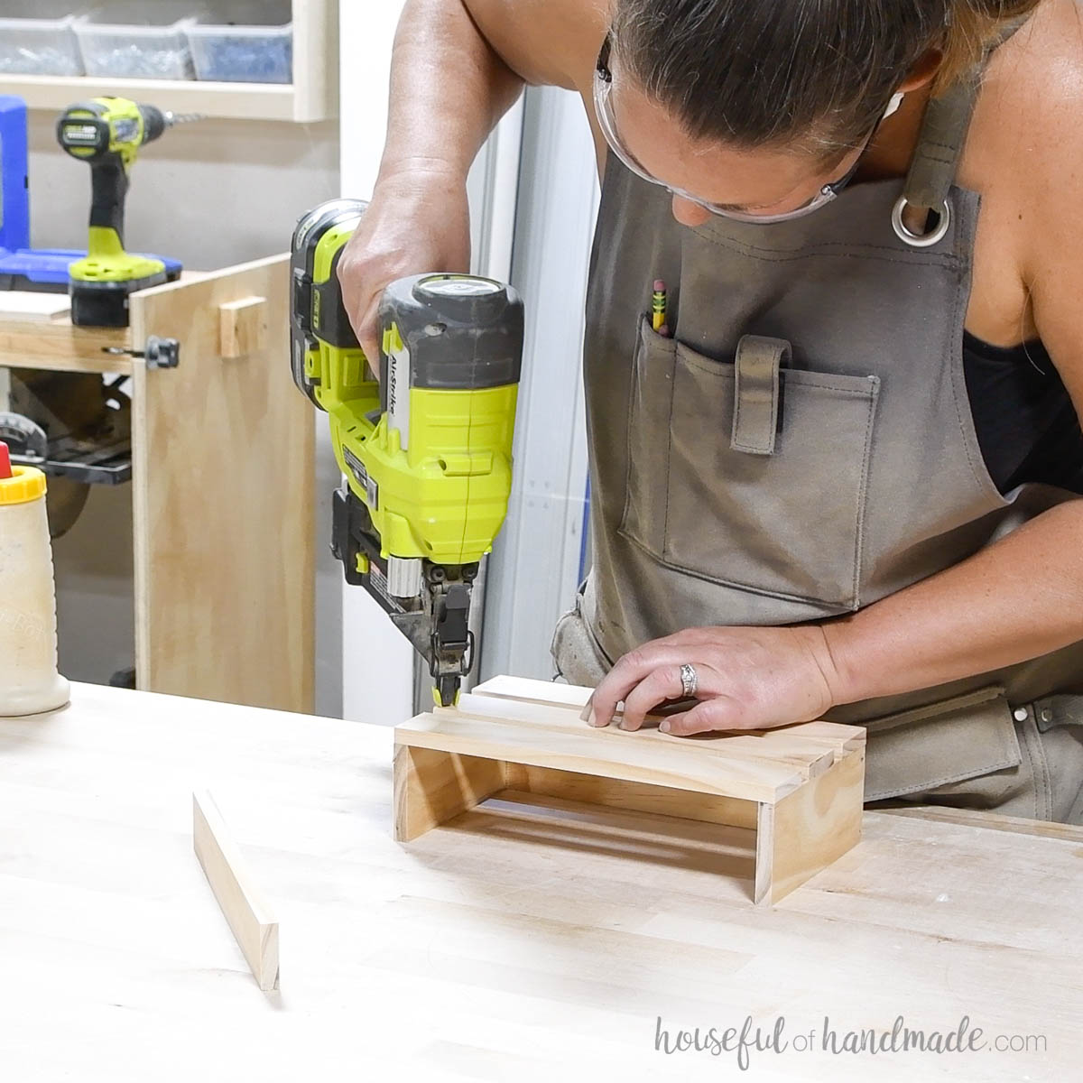 Attaching slats to the deeper bin. 