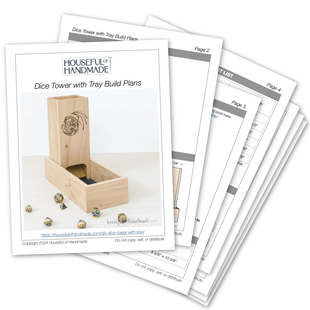 PDF plans for a wood dice tower with tray.