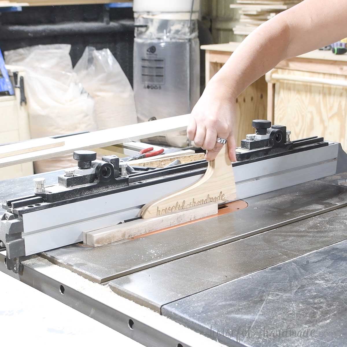 Cutting 1/4" thick pieces of wood on a table saw. 