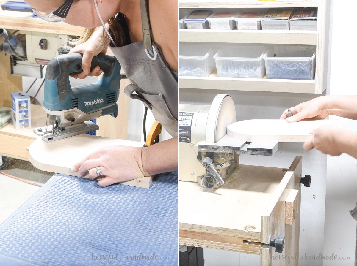 Cutting a curve on the cutting board base. 