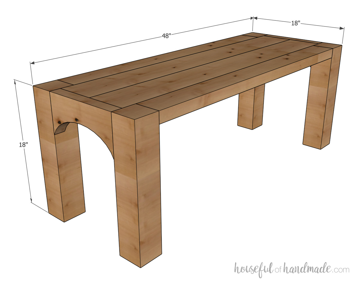 3D sketch of chunky coffee table with dimensions noted. 