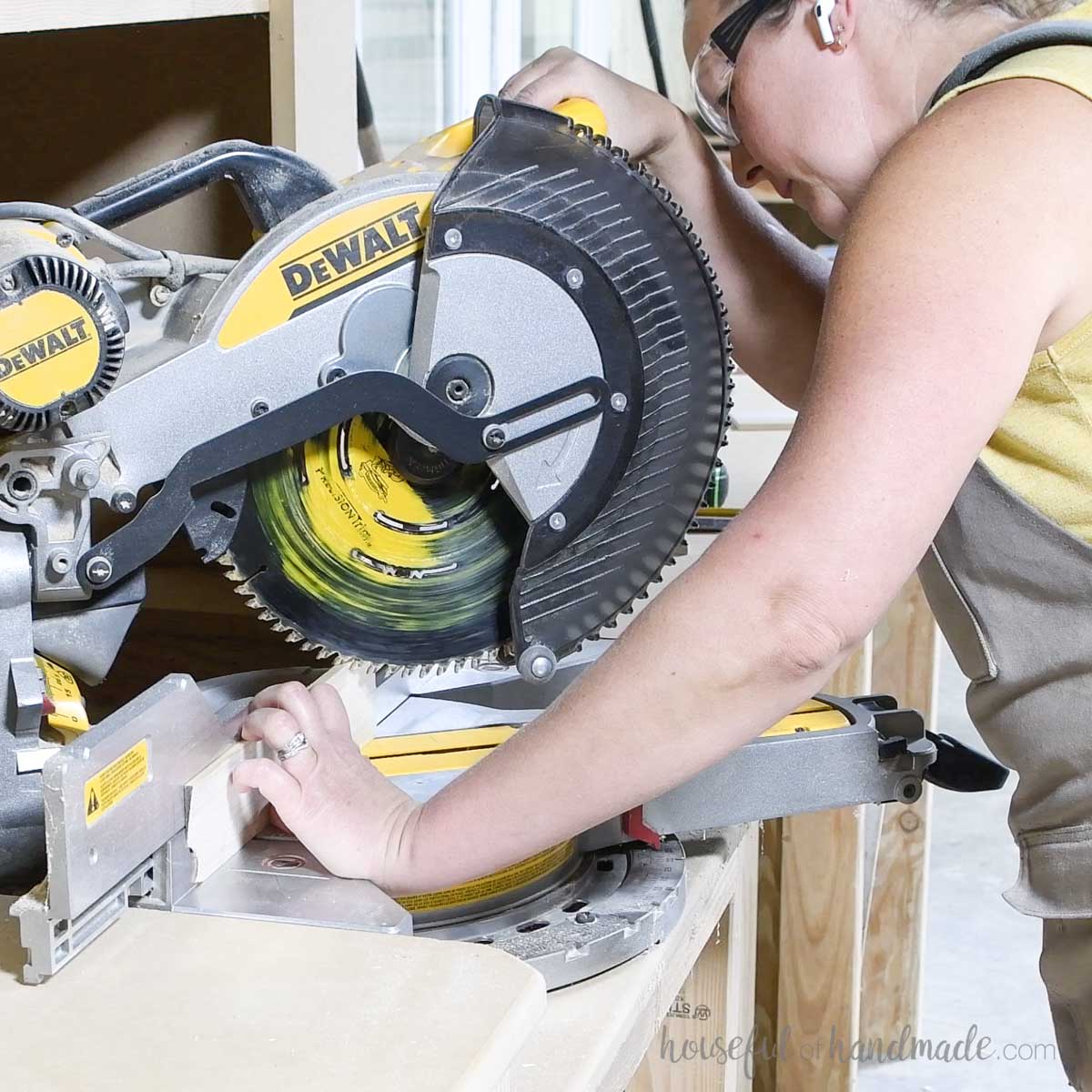 Cutting the dice ledges on an angle on a miter saw. 