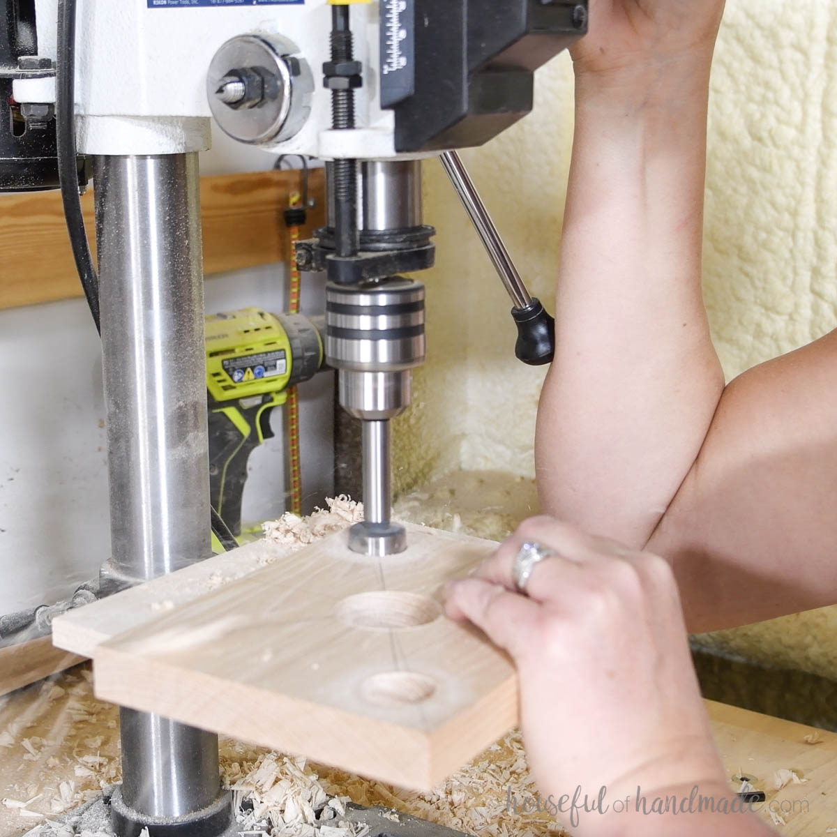 Drilling medium sized holes around the perimeter of the board. 