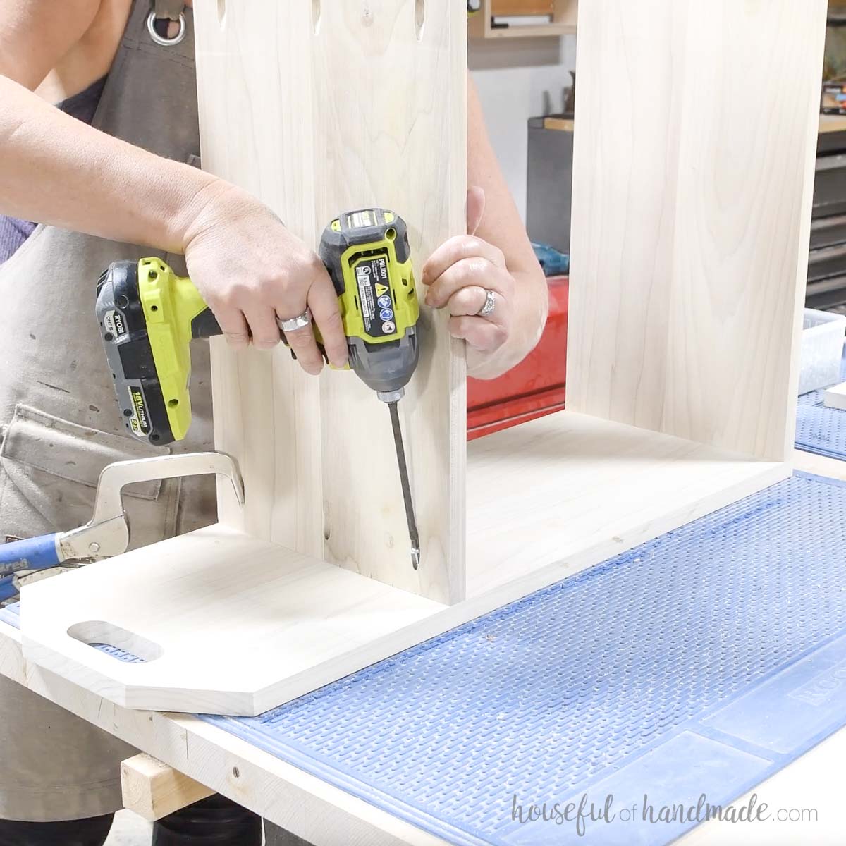 Attaching shelves to the side with pocket holes. 