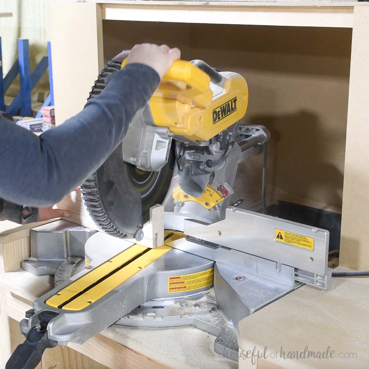 Cutting boards at a 15 degree angle on the miter saw. 