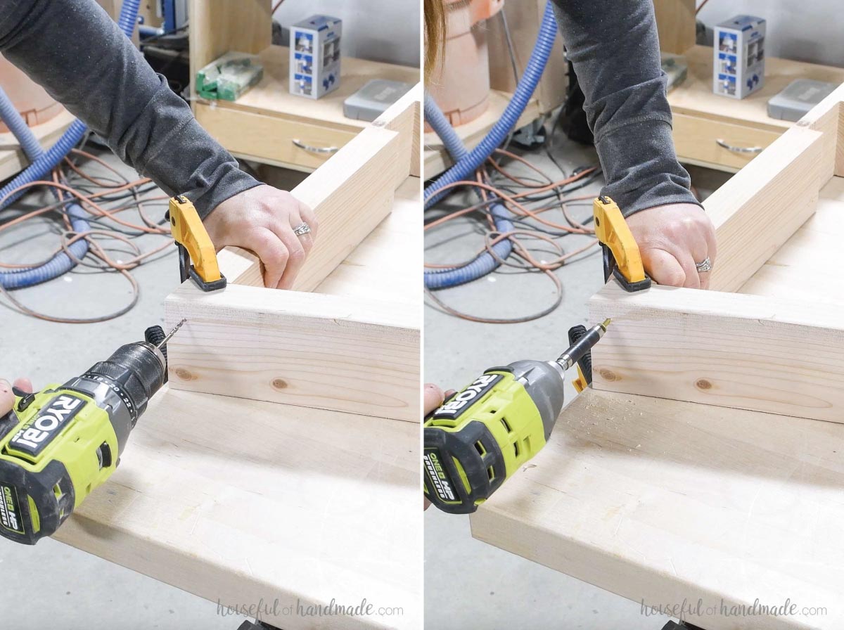 Predrilling a hole then securing the side to the bottom with a wood screw. 