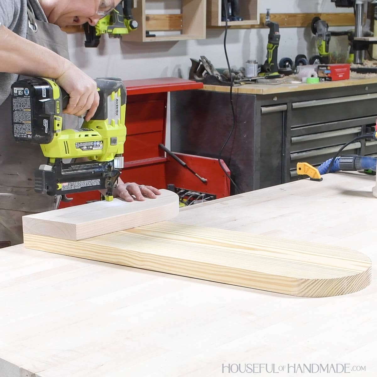 Nailing the foot to the side with a brad nailer. 