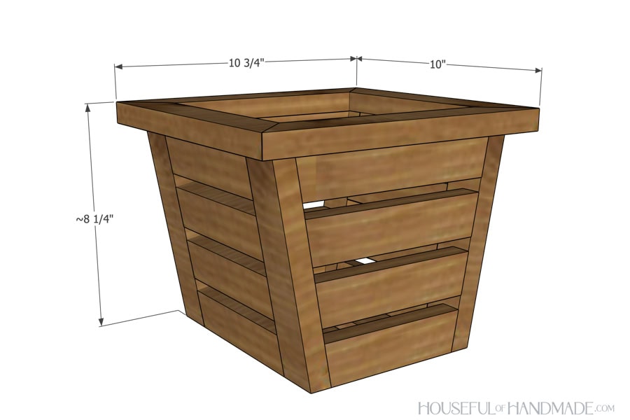 3D sketch of the hanging planter with dimensions noted. 