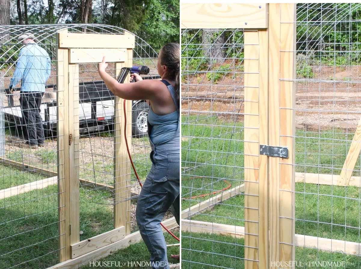 Adding welded wire to the door and attaching a clasp to hold it closed.