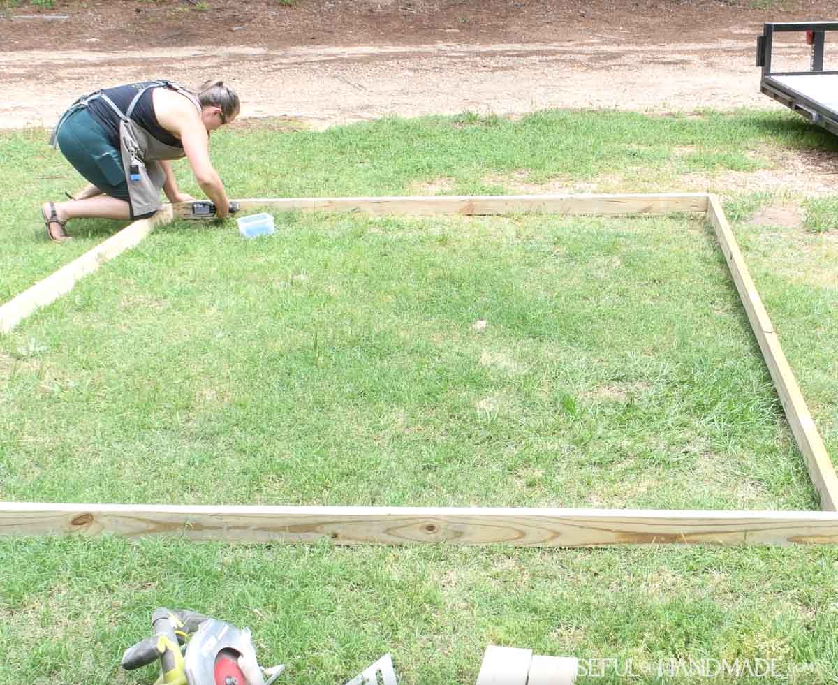 Assembling the base frame of the chicken tractor.