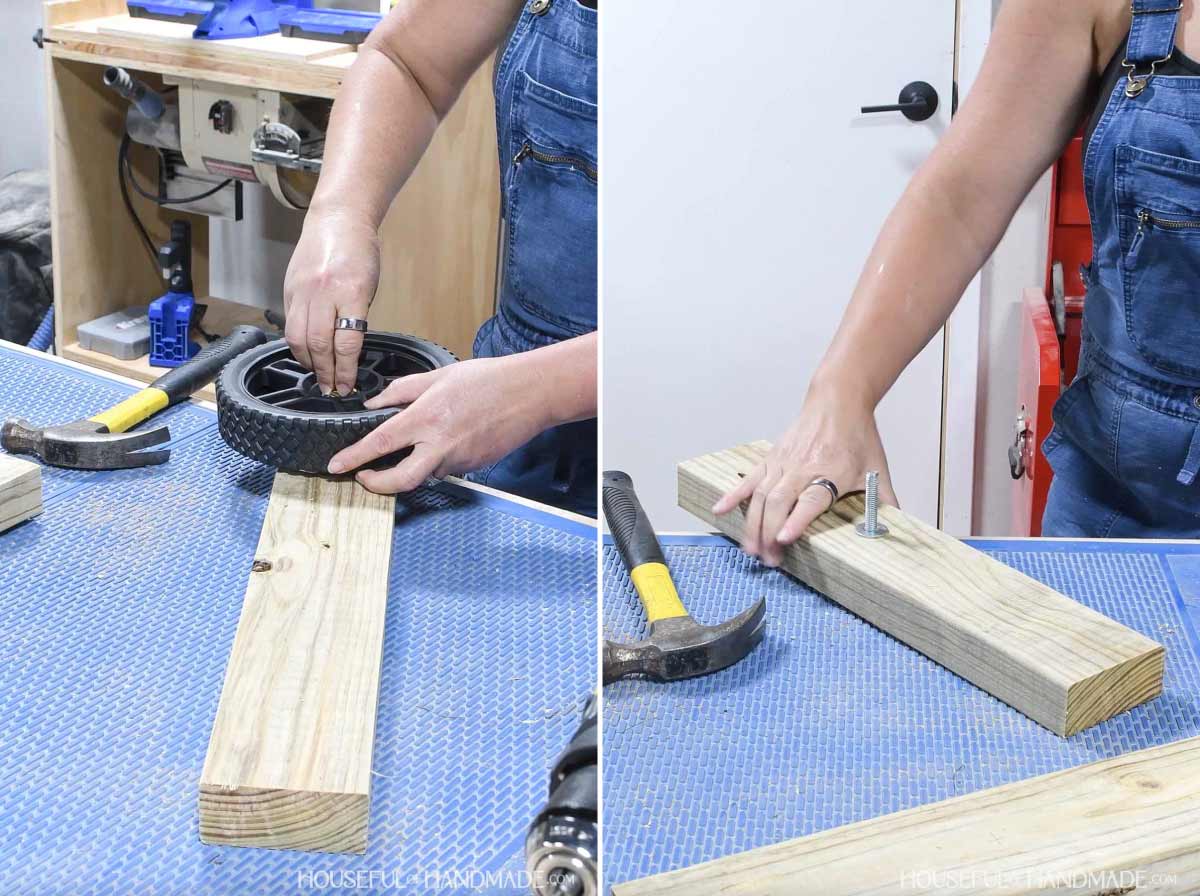 Adding wheels and bolts to make the chicken tractor easy to move.