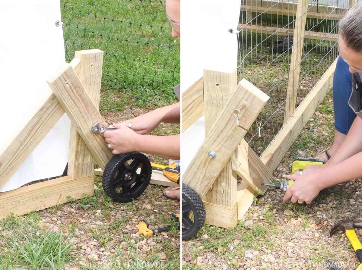 Attaching the pivoting wheel assembly and front support.