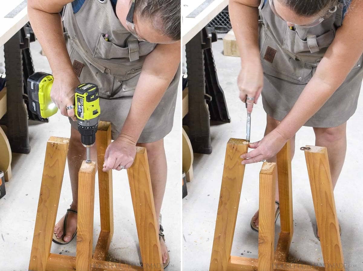 Drilling holes and carving out the sides for figure 8 fasteners.