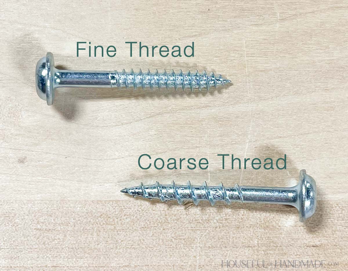 A fine thread and coarse thread pocket hole screw.