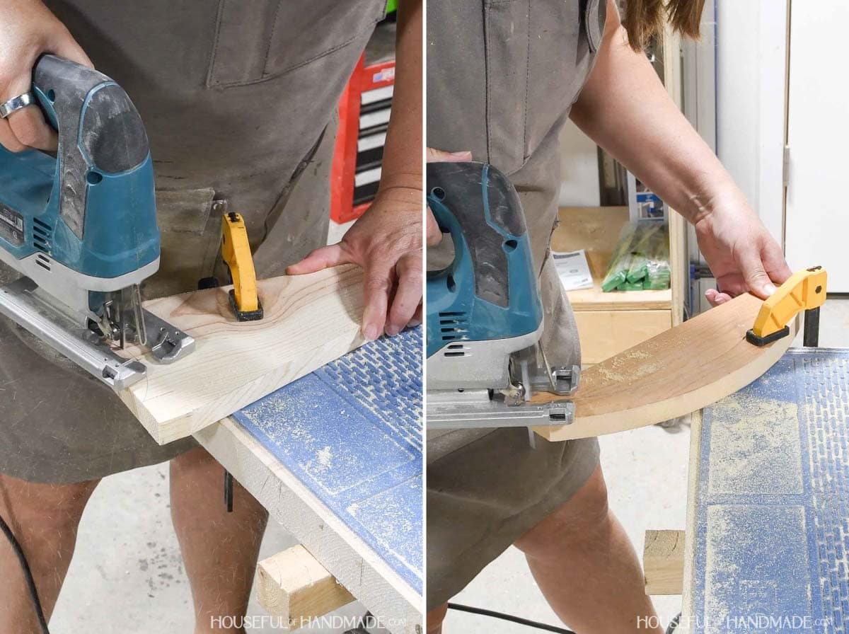 Cutting curves on the boards with a jigsaw.