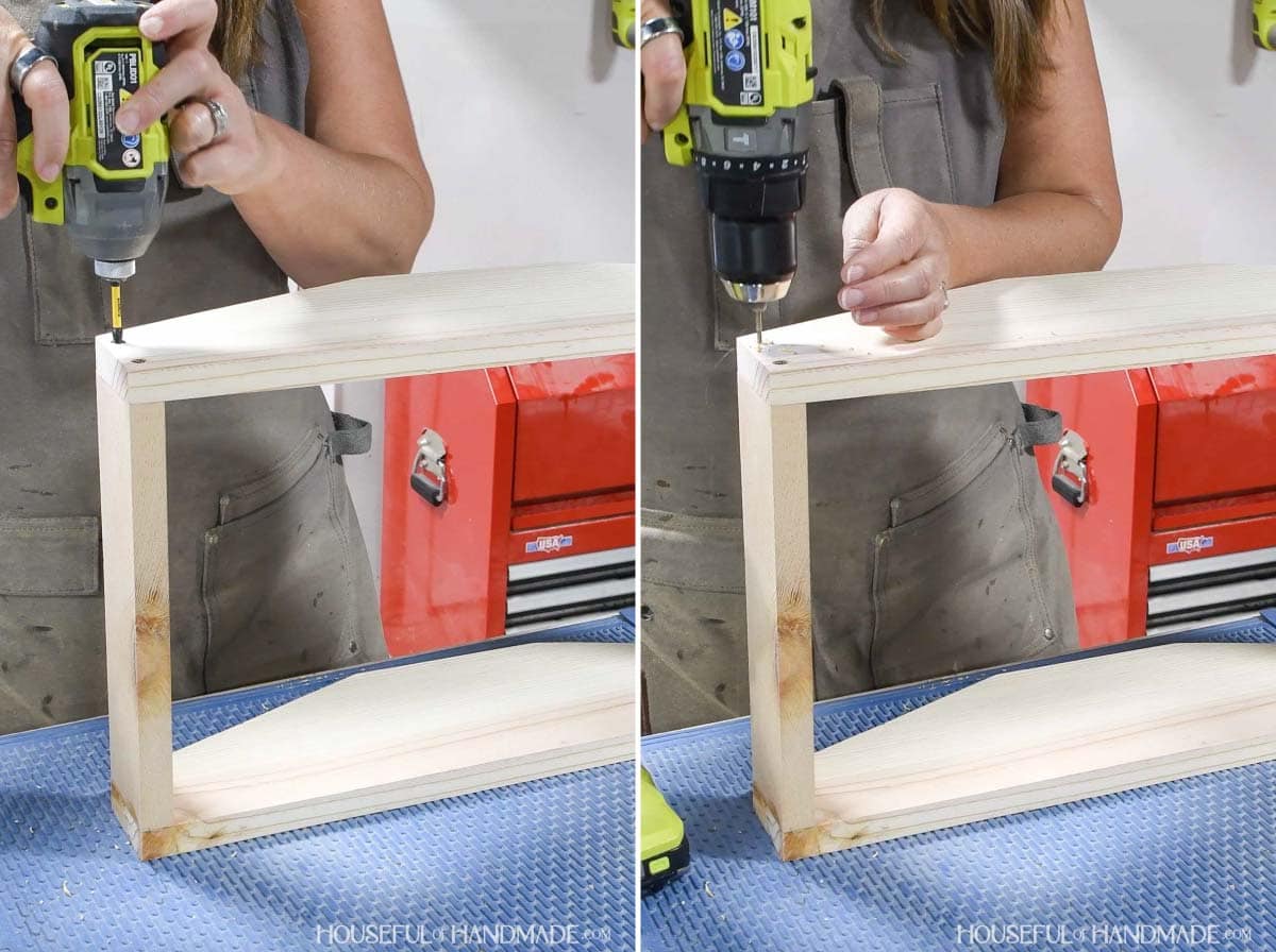 Predrilling and adding screws to attach the sides to the basket.