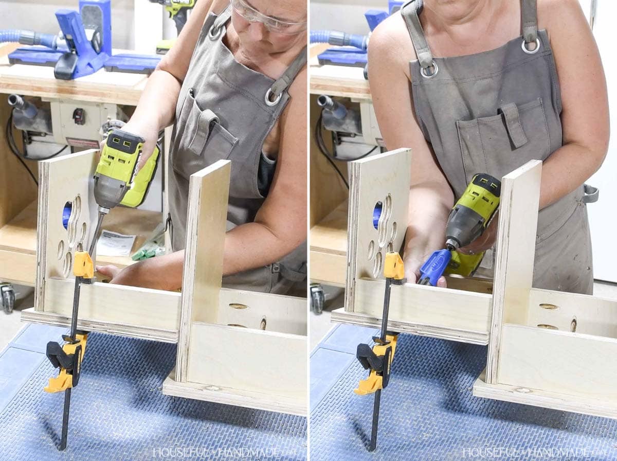 Attaching the side tops with pocket holes.