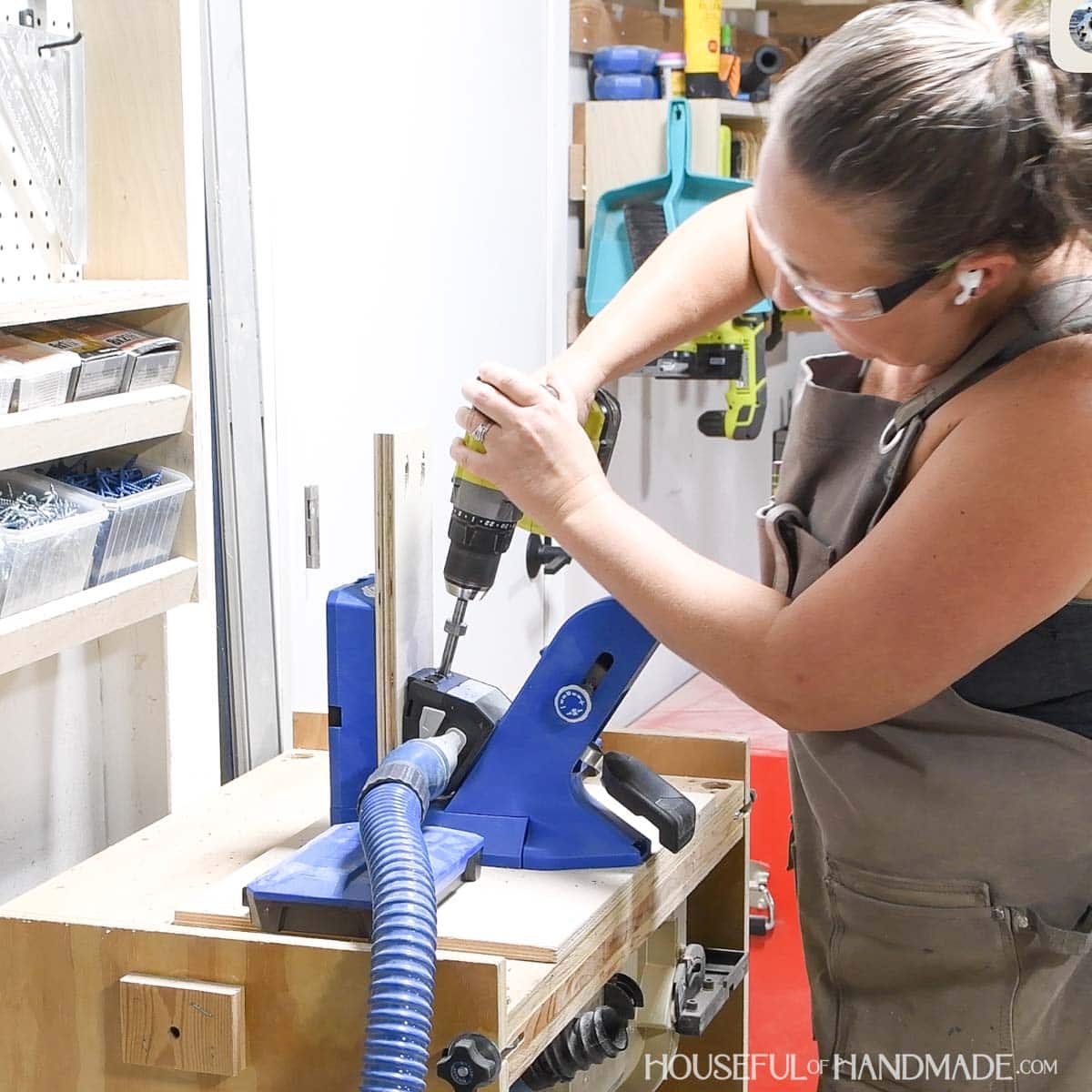Drilling pocket holes with the Kreg 720Pro pocket hole jig.