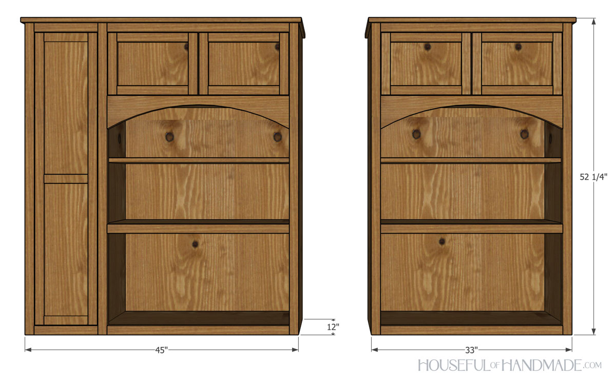 3D sketch of the countertop kitchen cabinets with dimensions noted. 