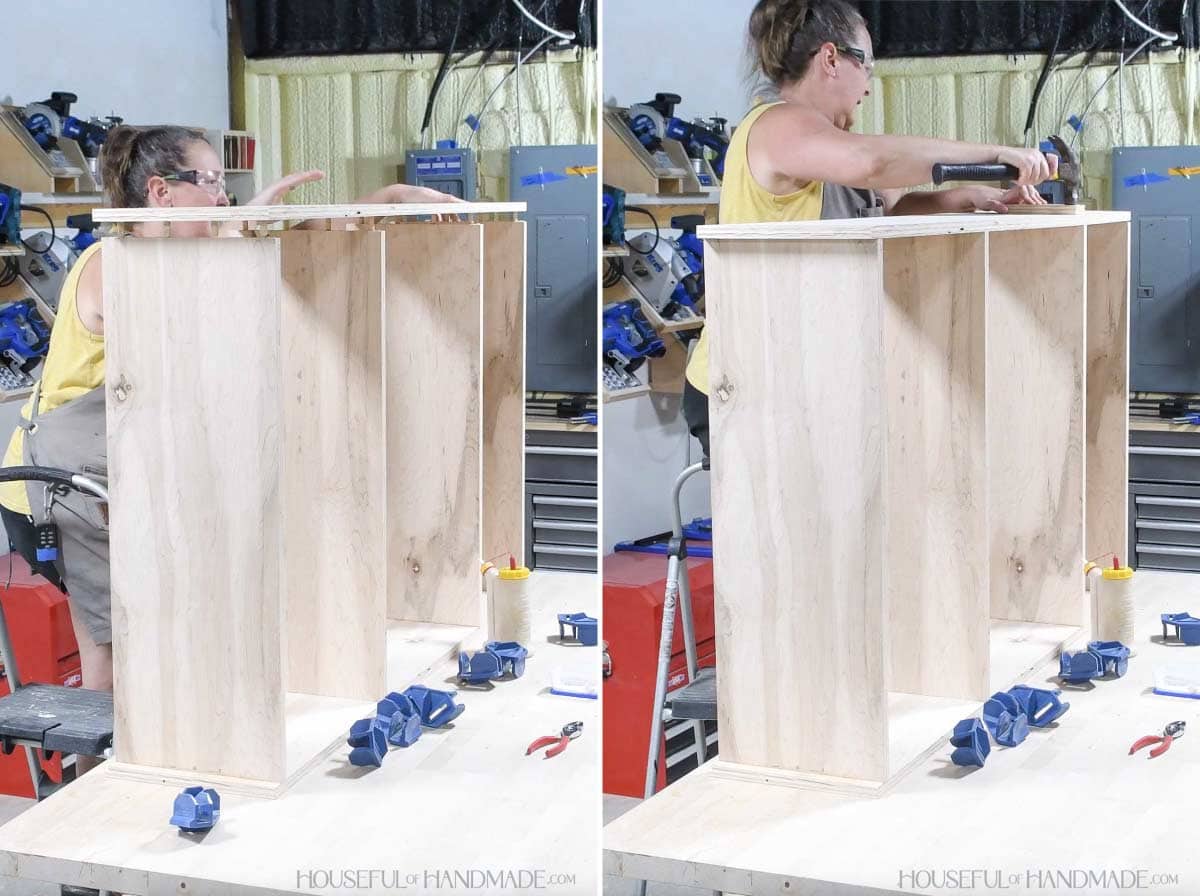 Attaching the second side to the cabinet box. 
