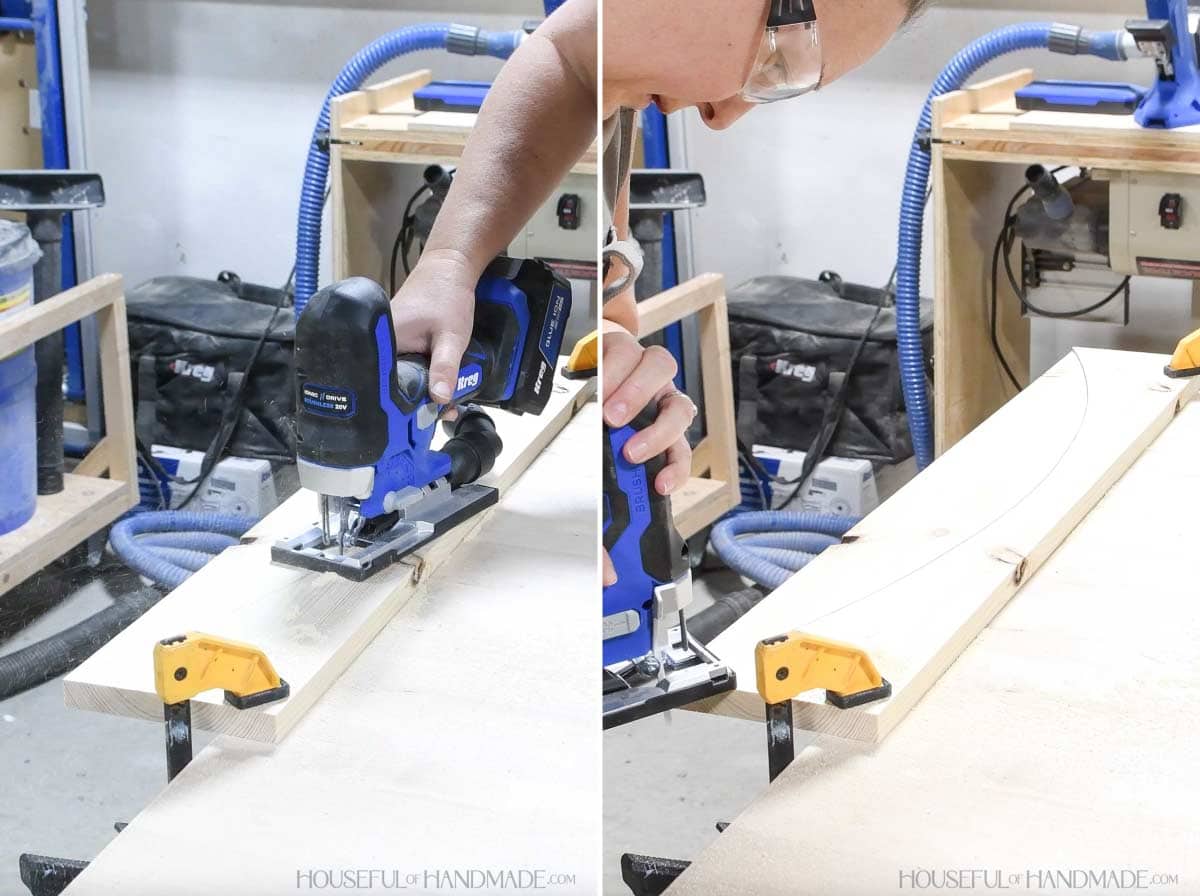 Cutting an arch with a jig saw. 