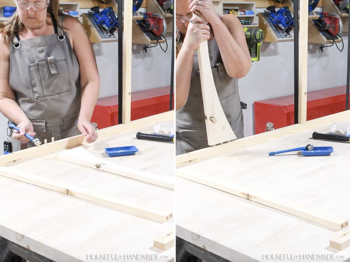 Attaching face frame rails to stiles with dowel pins. 