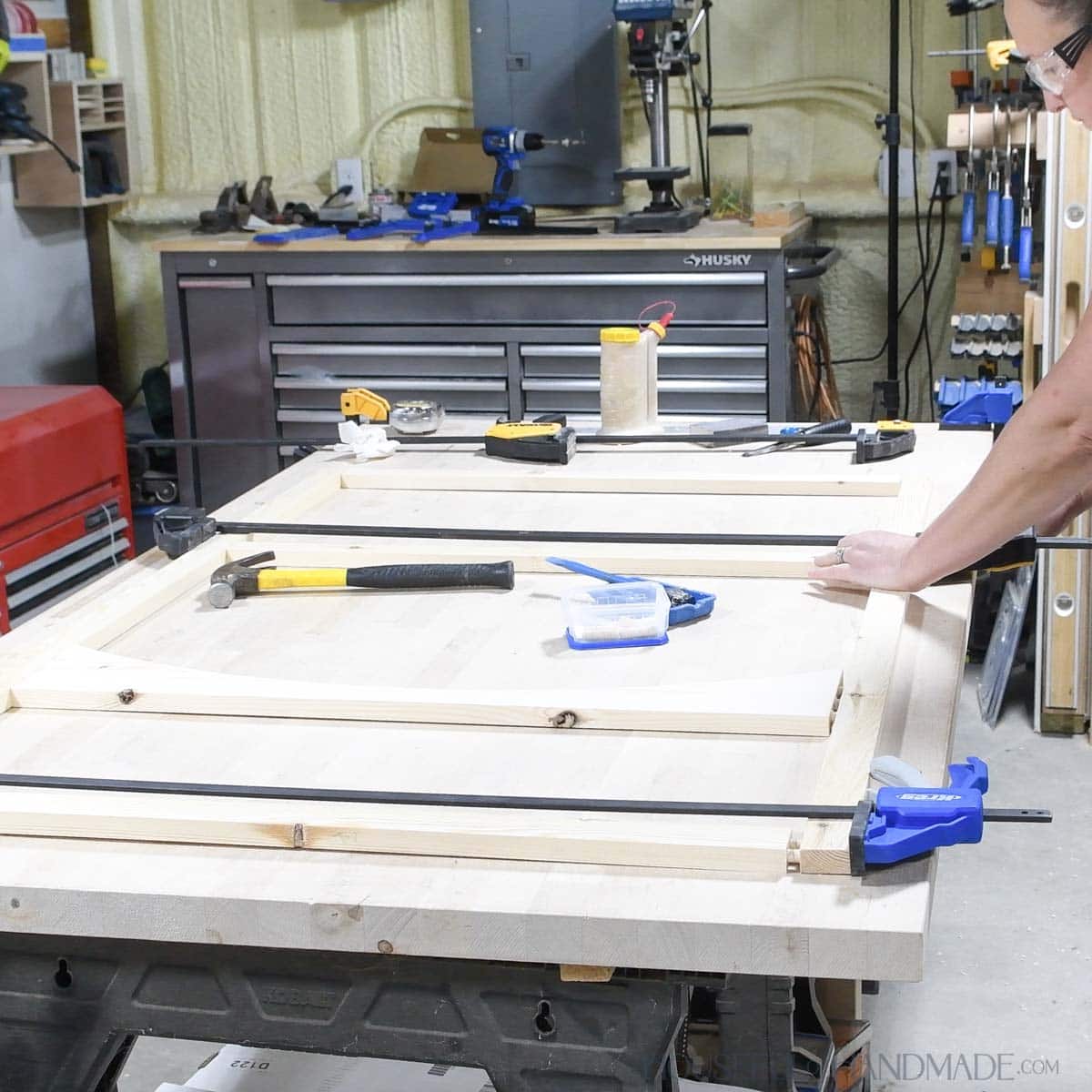 Attaching second side to the face frame and clamping tight. 