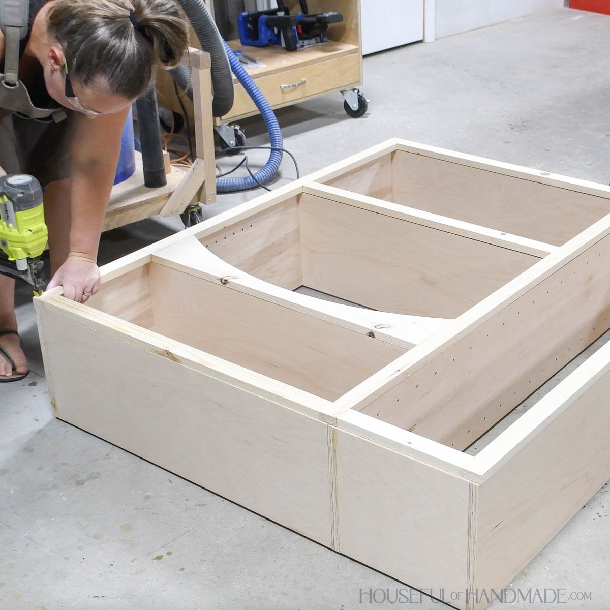 Attaching face frame with brad nailer. 