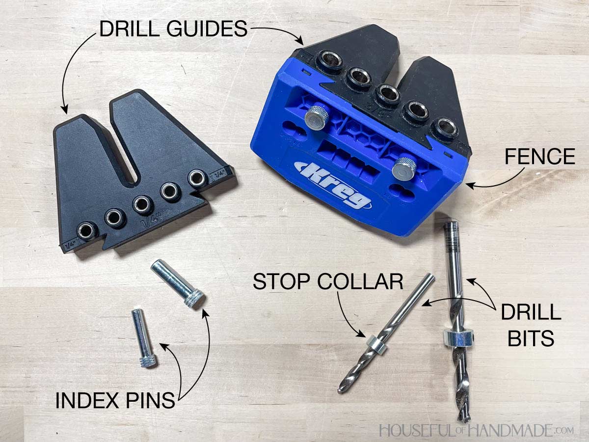 Part of the Kreg Dowel jig with everything labeled. 
