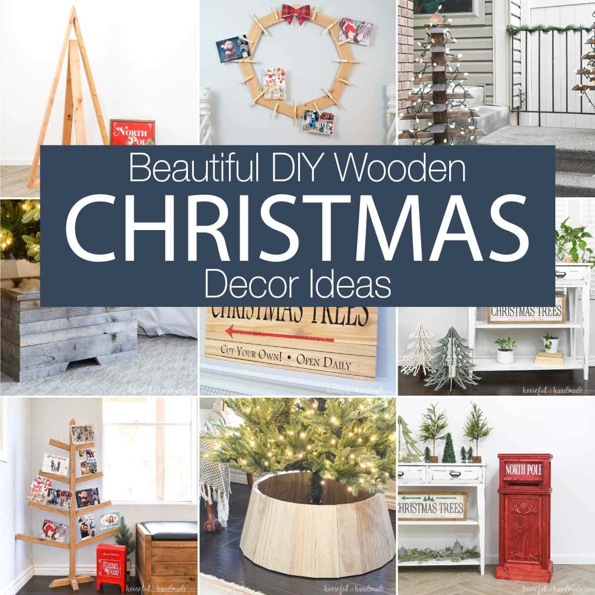 Nine pictures of DIY wood Christmas decor with text overlay.