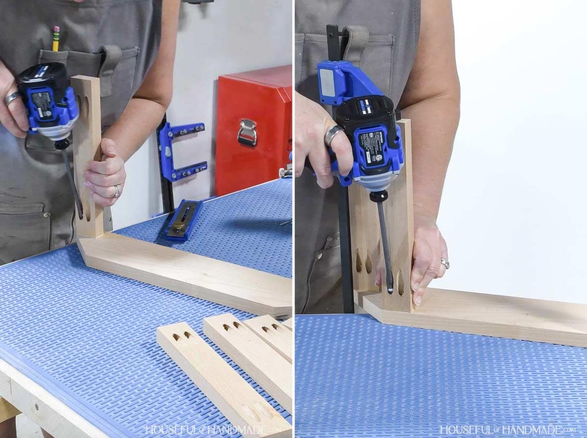 Attaching the center pieces to the front with pocket holes.