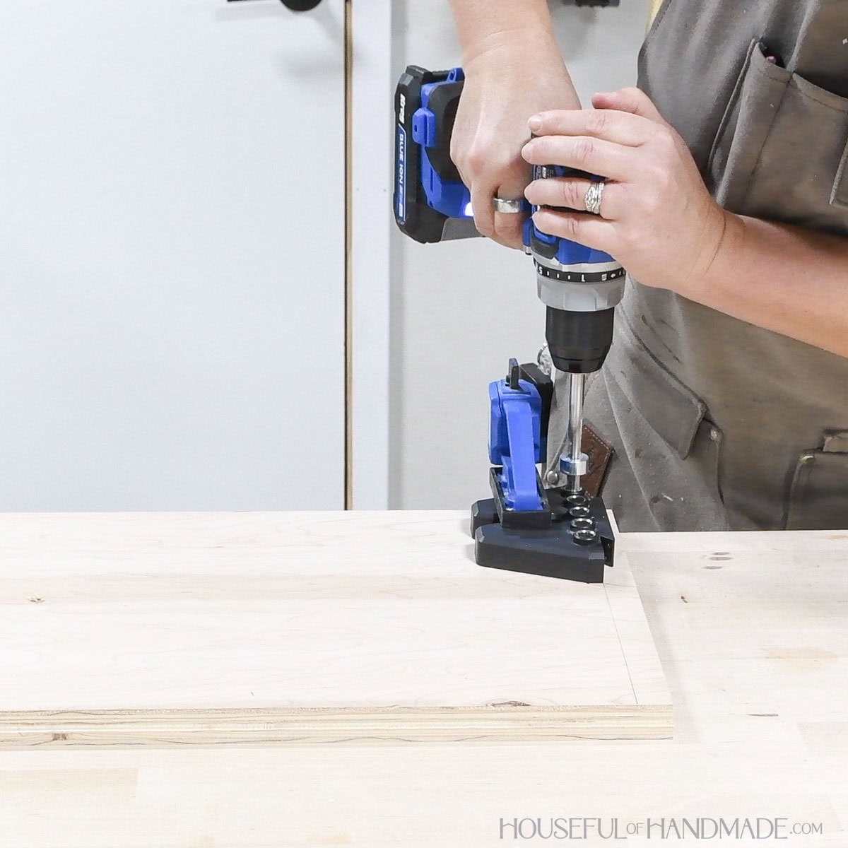 Drilling dowel holes without the fence attached. 