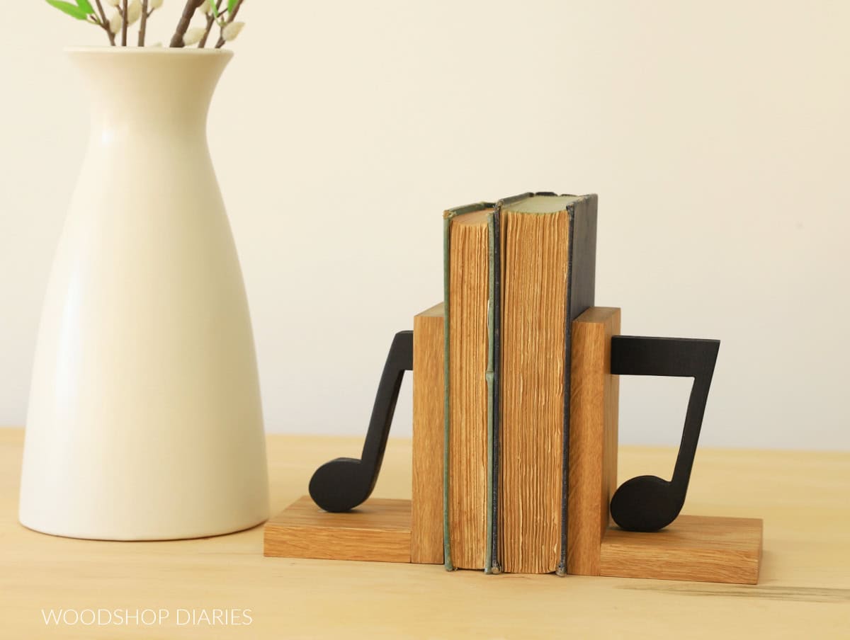 Music Note Bookends Custom DIY bookends from Woodshop Diaries.