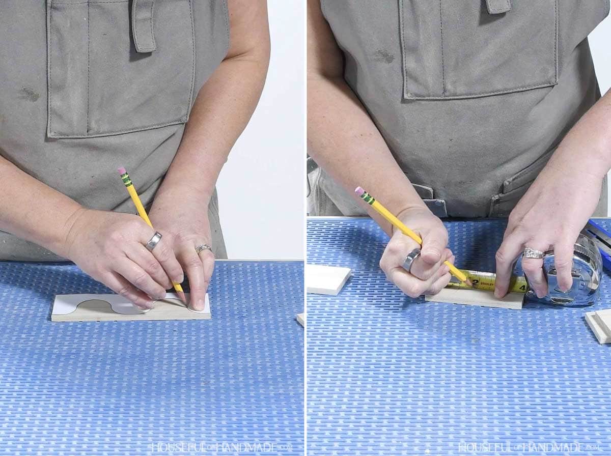 Tracing the template on the pieces and marking the center points. 